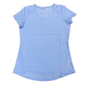 Head Short Sleeve V-neck Tee Shirt, pleated shoulders, light blue